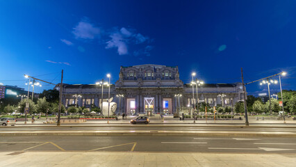 Milano Centrale day to night timelapse in Piazza Duca d'Aosta is the main railway station of the...