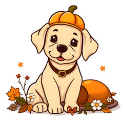Fototapeta premium dog, cartoon, illustration, halloween, pumpkin, character, cute, labrador, pet, animal, funny, magic, witch, costume, spooky, happy, adorable, fantasy, trick, treat, smiling, hat, seasonal, autumn, fa