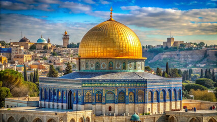 Fototapeta premium golden dome shines brightly over ancient cityscape under blue sky