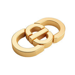 Gold interlocking rings, 3D design.  Two linked, golden rings,  intertwined,  a 3D rendering,  modern, geometric, abstract