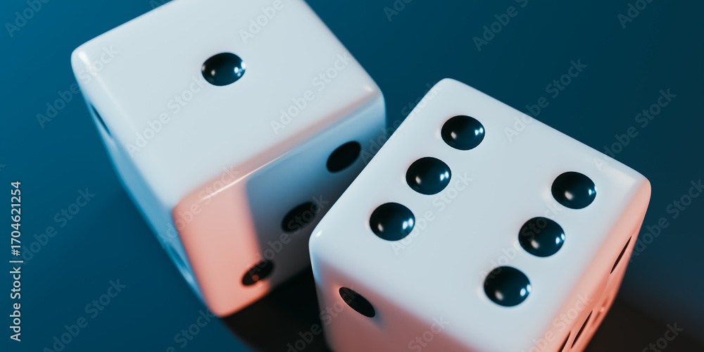 Poster a pair of dice showing one and six, 3d rendering