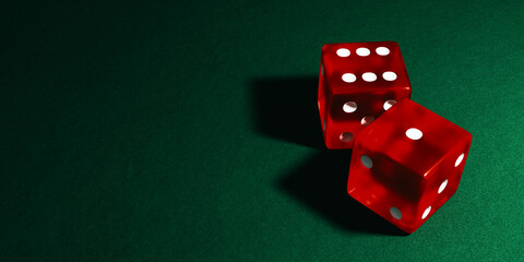 Pair of Red Dice on a Casino Felt Table, 3d rendering
