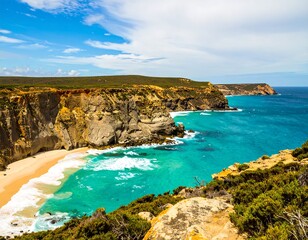Coastal landscape with turquoise water and rocky cliffs