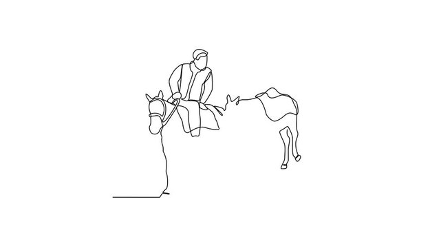 Animated self drawing of Equestrian activity video design illustration. Equestrian themes illustration in linear style video concept. Great design for social campaign and animal business purpose.