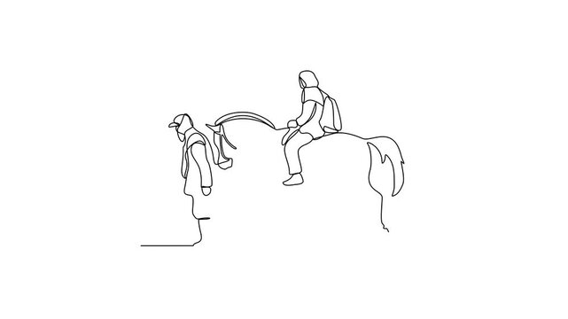 Animated self drawing of Equestrian activity video design illustration. Equestrian themes illustration in linear style video concept. Great design for social campaign and animal business purpose.