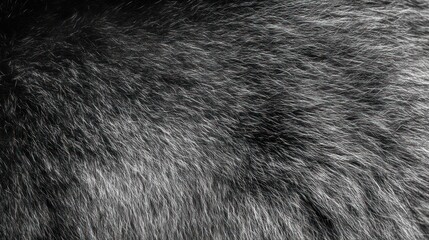 Close-up of dense black and gray animal fur texture showing fine hair details and natural patterns