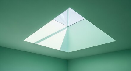 Modern skylight with geometric pyramid shape casting natural light into minimalist interior