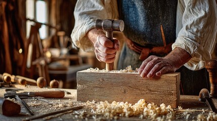 Skilled artisan working with wood in a workshop.