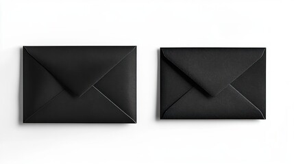 two black envelopes of different sizes on a white background evoking simplicity and elegance