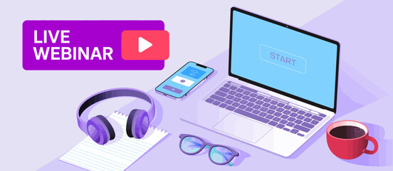 An inviting workspace featuring a laptop, smartphone, and headphones, ideal for engaging in a live webinar and fostering collaboration in a digital learning environment.