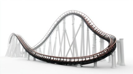 Fototapeta premium Futuristic metallic roller coaster structure with smooth curves and multiple supporting pillars in a bright minimal setting