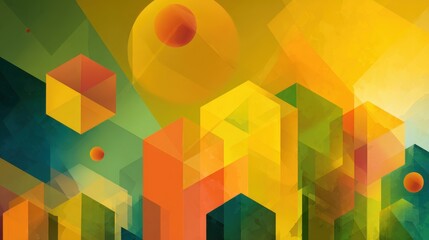 Golden Hour Over an Abstract Isometric City of Translucent Cubes.