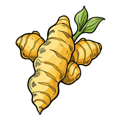 vector ginger root sketch style illustration, isolated on white background