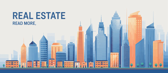 A colorful cityscape illustration highlighting an array of buildings, symbolizing the real estate sector, perfect for attracting potential investors and buyers.