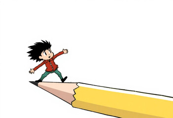 Illustration of a boy riding a pencil. Fun and educational vector animation.