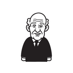 Old man with formal suit black and white vector illustration for classic portrait artwork design