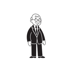 Old man with formal suit black and white vector illustration for classic portrait artwork design