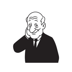 Old man with formal suit black and white vector illustration for classic portrait artwork design