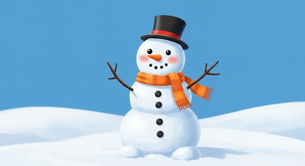 Obraz premium Cheerful snowman on snow