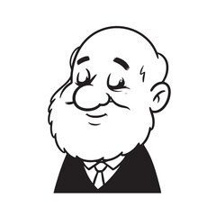 Old man with formal suit black and white vector illustration for classic portrait artwork design