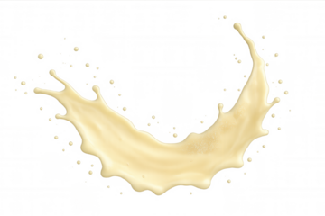 Vanilla milkshake splashing, droplets flying, revealing smooth creamy texture against transparent background