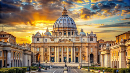 Fototapeta premium vatican city skyline at sunset with st peter s basilica