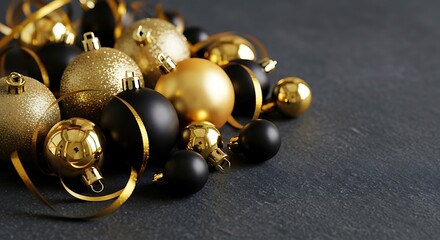 Elegant Gold and Black Christmas Ornaments.