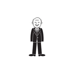 Old man with formal suit black and white vector illustration for classic portrait artwork design