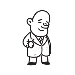 Old man with formal suit black and white vector illustration for classic portrait artwork design