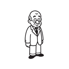 Old man with formal suit black and white vector illustration for classic portrait artwork design