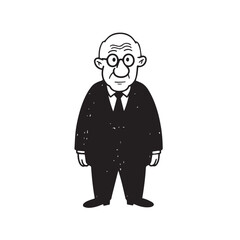 Old man with formal suit black and white vector illustration for classic portrait artwork design