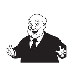 Old man with formal suit black and white vector illustration for classic portrait artwork design