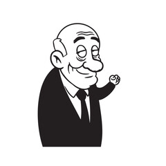 Old man with formal suit black and white vector illustration for classic portrait artwork design