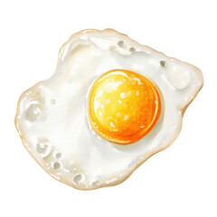 Fried egg watercolor illustration with bright yellow yolk and realistic texture showcasing breakfast food art on transparent background.