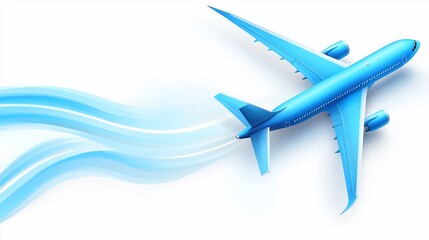 Blue airplane in flight, leaving a vapor trail