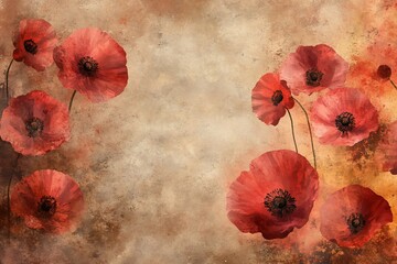 Blooming poppies in muted earth tones
