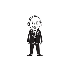 Old man with formal suit black and white vector illustration for classic portrait artwork design
