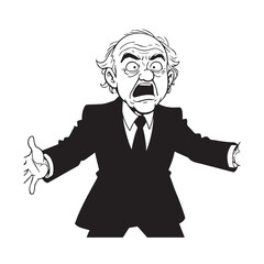 Old man with formal suit black and white vector illustration for classic portrait artwork design
