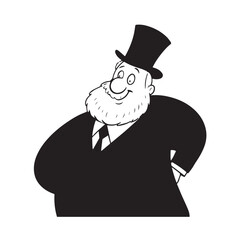 Old man with formal suit black and white vector illustration for classic portrait artwork design
