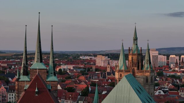 Erfurt, Germany- Old Town Flyover at Sundown