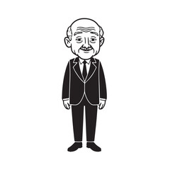 Old man with formal suit black and white vector illustration for classic portrait artwork design
