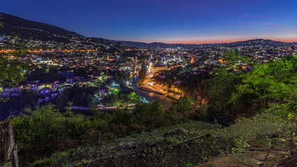 City view of Sarajevo from most popular panoramic spot in Sarajevo day to night timelapse.