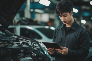 Mechanic Using Tablet in Auto Shop