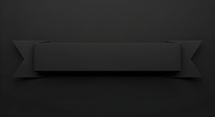 Matte Black Ribbon Banner with Pointed Ends on Black Background – Sleek Monochrome Decorative Element for Modern Design, Branding, Web, or Graphic Use in Minimalist Style