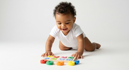 笑顔輝く赤ちゃん 木のおもちゃ 穏やか光 遊び (Egao kagayaku akachan ki no omocha odayaka hikari asobi) Translation: Smiling baby, wooden toy, gentle light, playing.. AI Generated