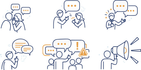 Communication Icons: Sharing, Arguing, Announcing, and Warning
