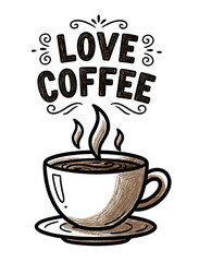 Hand-Drawn 'Love Coffee' Illustration