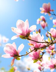 Obraz premium Blossoming magnolias against a vibrant blue sky