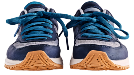 Pair of blue sneakers isolated on transparent background, offering comfort and style for everyday wear and athletic activities