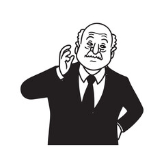 Old man with formal suit black and white vector illustration for classic portrait artwork design
